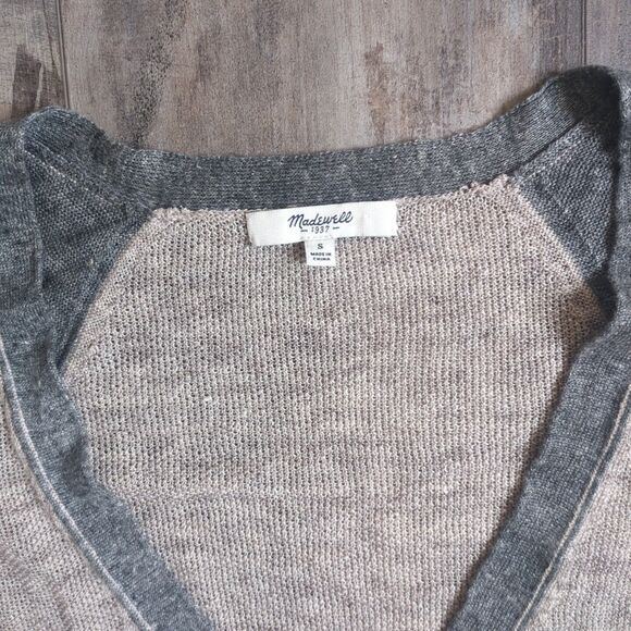 Madewell 100% Linen Knit Cardigan Sweater Color block size small - Picture 2 of 6